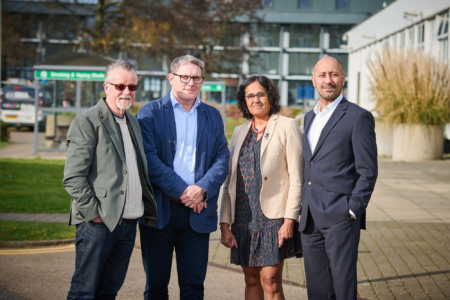 Left to right Matt Oreilly Department for Education Simon Mower Kier Construction Urmila Rasan East Coast College and Paul Padda East Coast College scaled